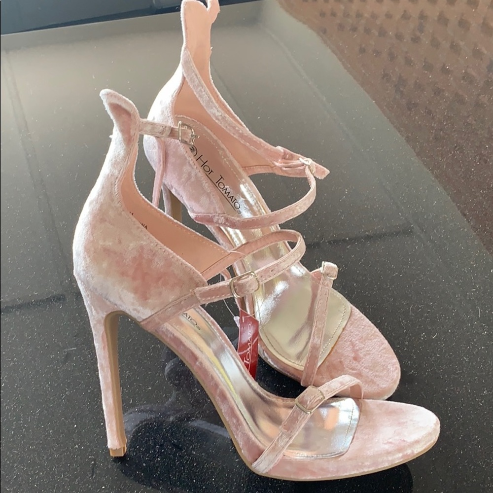 Pink velvet strappy heels